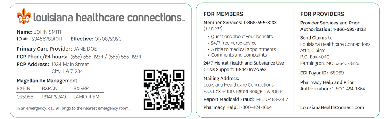 Louisiana healthcare connections member id card