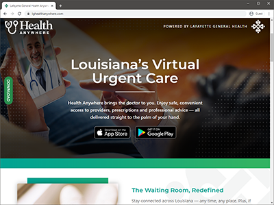 Screenshot of the Lafayette General Health Anywhere website